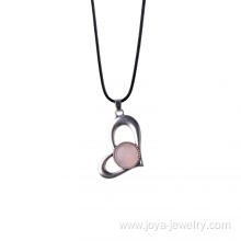 Rose Quartz Heart Alloy Pendant Silver Plated